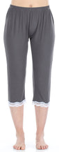Load image into Gallery viewer, bSoft Women’s Bamboo Knit 2-Piece Lace Trimmed Short Sleeve Top & Capri Pants Pajama Set
