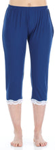 Load image into Gallery viewer, bSoft Women’s Bamboo Knit 2-Piece Lace Trimmed Short Sleeve Top & Capri Pants Pajama Set