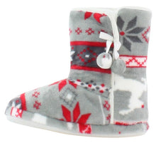Load image into Gallery viewer, PajamaMania Women’s Fleece Slipper Boots with Rubber Soles