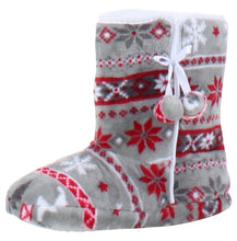 Load image into Gallery viewer, PajamaMania Women’s Fleece Slipper Boots with Rubber Soles