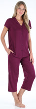 Load image into Gallery viewer, PajamaMania Women's Stretchy Knit Button Up Top and Capri Pajama Set