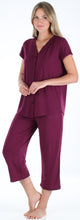 Load image into Gallery viewer, PajamaMania Women's Stretchy Knit Button Up Top and Capri Pajama Set