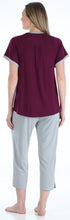 Load image into Gallery viewer, PajamaMania Women's Stretchy Knit V-Neck Top and Capri Pant Pajama Set