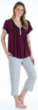 Load image into Gallery viewer, PajamaMania Women's Stretchy Knit V-Neck Top and Capri Pant Pajama Set