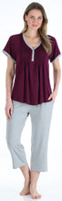 Load image into Gallery viewer, PajamaMania Women's Stretchy Knit V-Neck Top and Capri Pant Pajama Set