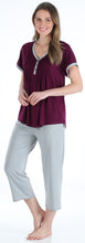 Load image into Gallery viewer, PajamaMania Women's Stretchy Knit V-Neck Top and Capri Pant Pajama Set