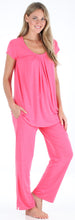 Load image into Gallery viewer, PajamaMania Women's Stretchy Knit Short Sleeve Oversized Top and Pants Pajama Set