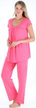 Load image into Gallery viewer, PajamaMania Women's Stretchy Knit Short Sleeve Oversized Top and Pants Pajama Set