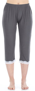 bSoft Women’s Bamboo Knit 2-Piece Lace Trimmed Short Sleeve Top & Capri Pants Pajama Set