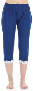 bSoft Women’s Bamboo Knit 2-Piece Lace Trimmed Short Sleeve Top & Capri Pants Pajama Set