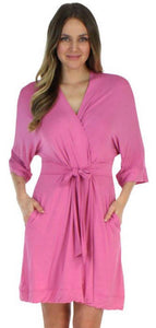 Pajama Heaven Women's Bamboo Jersey Short Wrap Robe with Pockets
