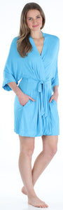Pajama Heaven Women's Bamboo Jersey Short Wrap Robe with Pockets