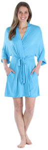 Pajama Heaven Women's Bamboo Jersey Short Wrap Robe with Pockets