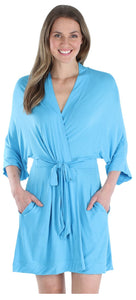 Pajama Heaven Women's Bamboo Jersey Short Wrap Robe with Pockets