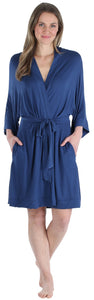Pajama Heaven Women's Bamboo Jersey Short Wrap Robe with Pockets