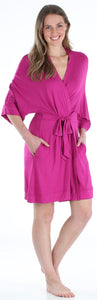 Pajama Heaven Women's Bamboo Jersey Short Wrap Robe with Pockets