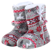 Load image into Gallery viewer, PajamaMania Women’s Fleece Slipper Boots with Rubber Soles
