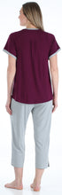 Load image into Gallery viewer, PajamaMania Women&#39;s Stretchy Knit V-Neck Top and Capri Pant Pajama Set
