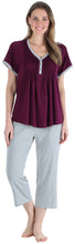 Load image into Gallery viewer, PajamaMania Women&#39;s Stretchy Knit V-Neck Top and Capri Pant Pajama Set
