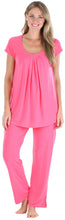 Load image into Gallery viewer, PajamaMania Women&#39;s Stretchy Knit Short Sleeve Oversized Top and Pants Pajama Set
