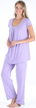 Load image into Gallery viewer, PajamaMania Women&#39;s Stretchy Knit Short Sleeve Oversized Top and Pants Pajama Set
