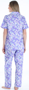 Sleepyheads Women's Poplin Cotton Short Sleeve Button Up Top and Pants Pajama Set