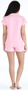 Sleepyheads Women's Stretchy Jersey Short Sleeve Button Up Top and Shorts Pajama Set