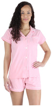 Load image into Gallery viewer, Sleepyheads Women&#39;s Stretchy Jersey Short Sleeve Button Up Top and Shorts Pajama Set
