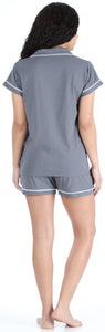Sleepyheads Women's Stretchy Jersey Short Sleeve Button Up Top and Shorts Pajama Set