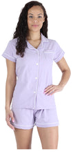 Load image into Gallery viewer, Sleepyheads Women&#39;s Stretchy Jersey Short Sleeve Button Up Top and Shorts Pajama Set
