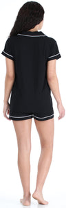 Sleepyheads Women's Stretchy Jersey Short Sleeve Button Up Top and Shorts Pajama Set
