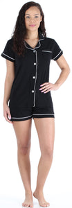 Sleepyheads Women's Stretchy Jersey Short Sleeve Button Up Top and Shorts Pajama Set