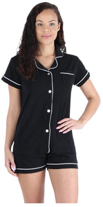 Sleepyheads Women's Stretchy Jersey Short Sleeve Button Up Top and Shorts Pajama Set
